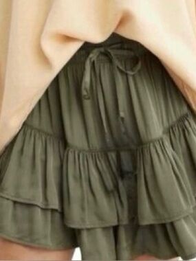 Aerie Olive Green Tiered Ruffle Mini Skirt